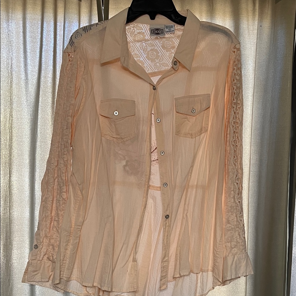 Lace Sleeve Button-Up Blouse